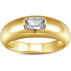 Gold Baguette Dome Ring Size 6 | 18K Plated CZ Thick Band Hypoallergenic